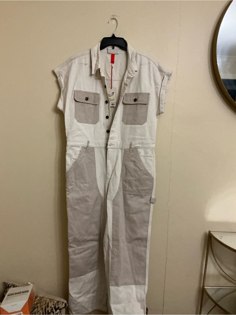 Woolrich Two-Tone White and Beige Utility Jumpsuit